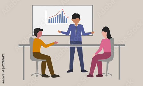 Vector illustration of business people meeting, give presentations in front of clients. Business concept.