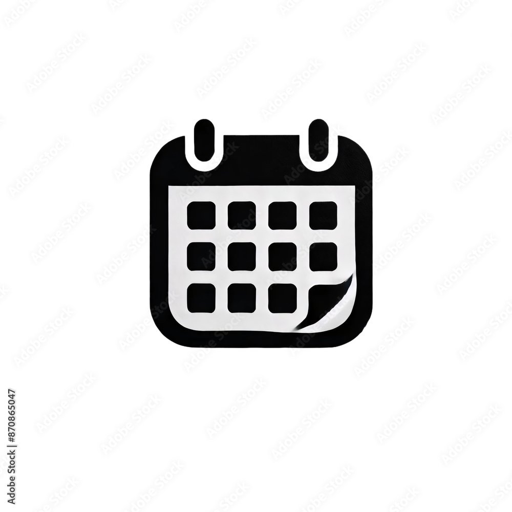 A illustration of a black calendar icon on a transparent background. The calendar have a grid representing the days and a folded corner on the bottom right A illustration of a black calendar icon on a transparent background. The calendar have a grid representing the days and a folded corner on the bottom right