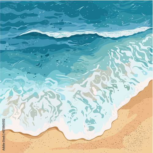 Vector illustration of the sea waves on the sandy beach. Top view.