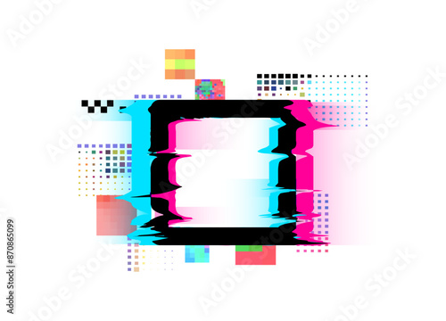 Glitch effect frame. Pixel square geometric shapes.