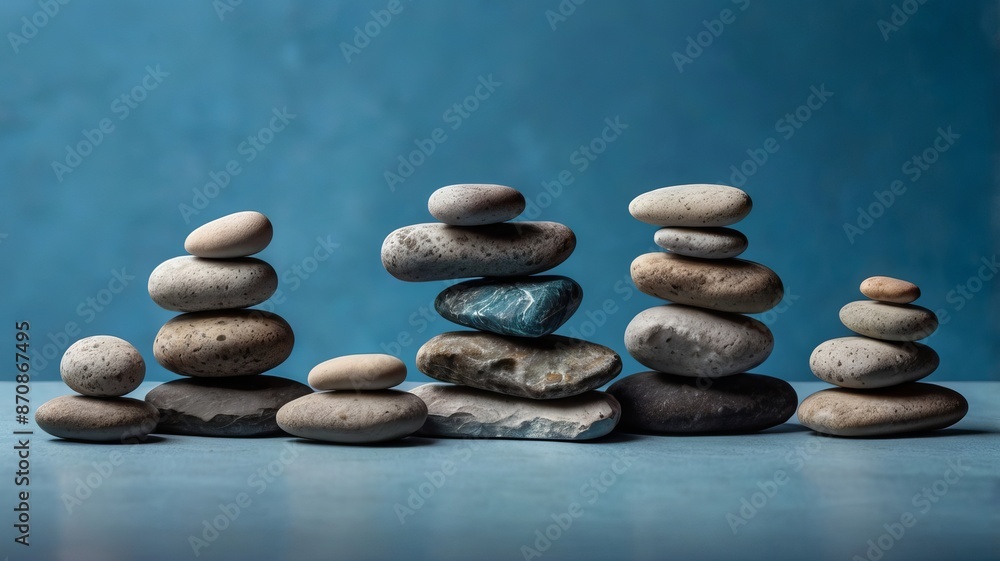 stack of stones on a blue background stack of stones on a blue background