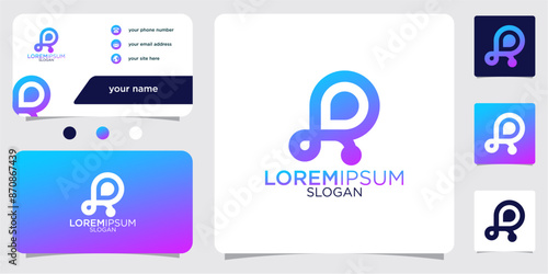 initial letter R abstract monogram business card with gradient colors logo design template