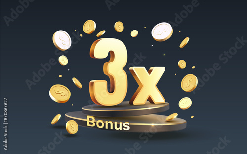 3x winner banner, promotion flyer, prize label. Vector illustration