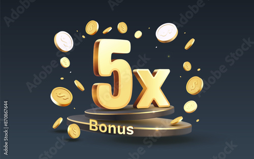 5x winner banner, promotion flyer, prize label. Vector illustration