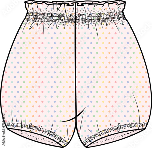 BABY INFANT AND TODDLER BOTTOM WEAR BLOOMER WITH MULTICOLOR POLKA DOT PRINT ILLUSTRATION VECTOR 