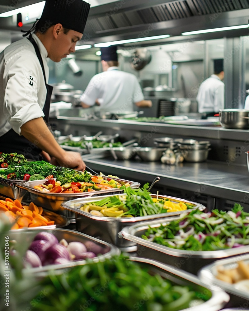 Obraz premium a chef preparing food in a commercial kitchen