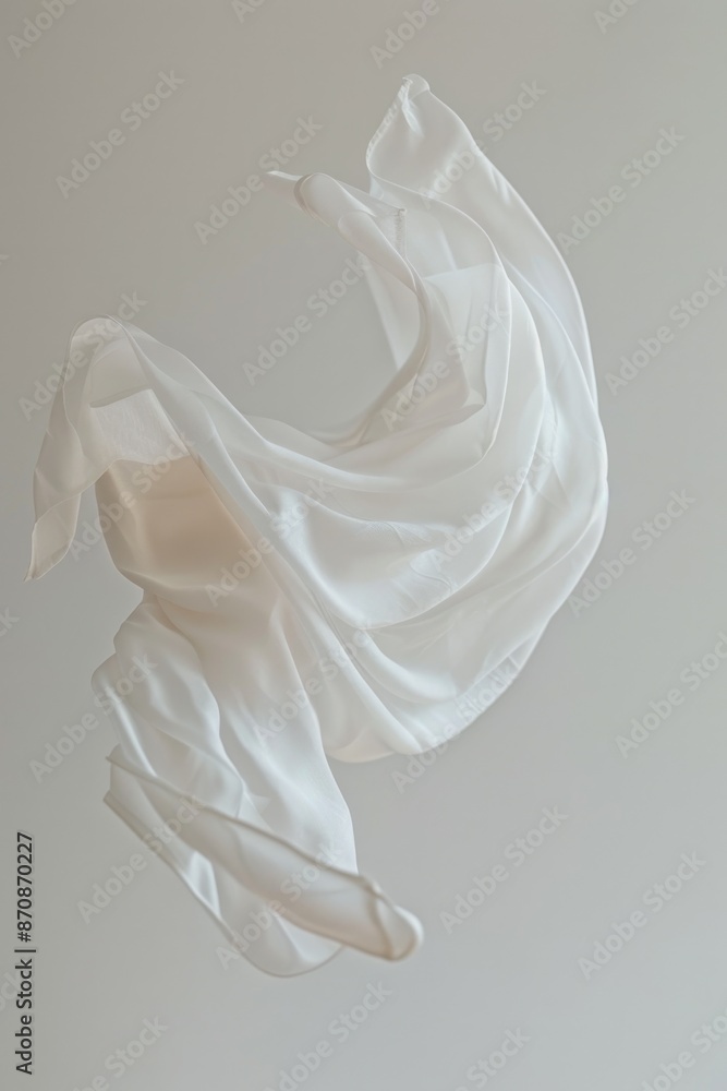 A white cloth spreads out and floats in the air, with no visible anchor or support A white cloth spreads out and floats in the air, with no visible anchor or support