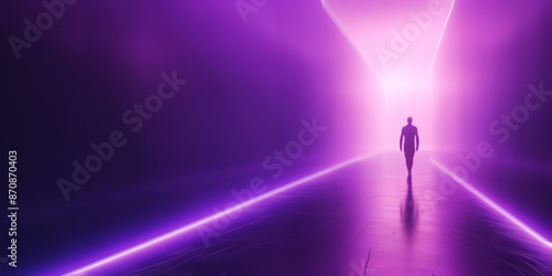 Language Model, Transfer Learning, AI Applications, Contextualization, Parameter Optimization concept art. Silhouette of a person walking. High Tech concept art. Glowing purple light photo