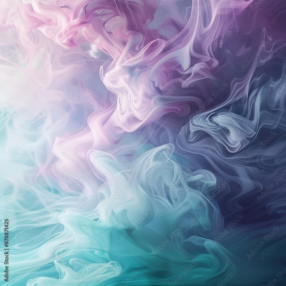 Fototapeta premium Abstract pastel-colored smoke swirling and blending in soft hues of pink, purple, and teal, creating a mesmerizing visual effect.