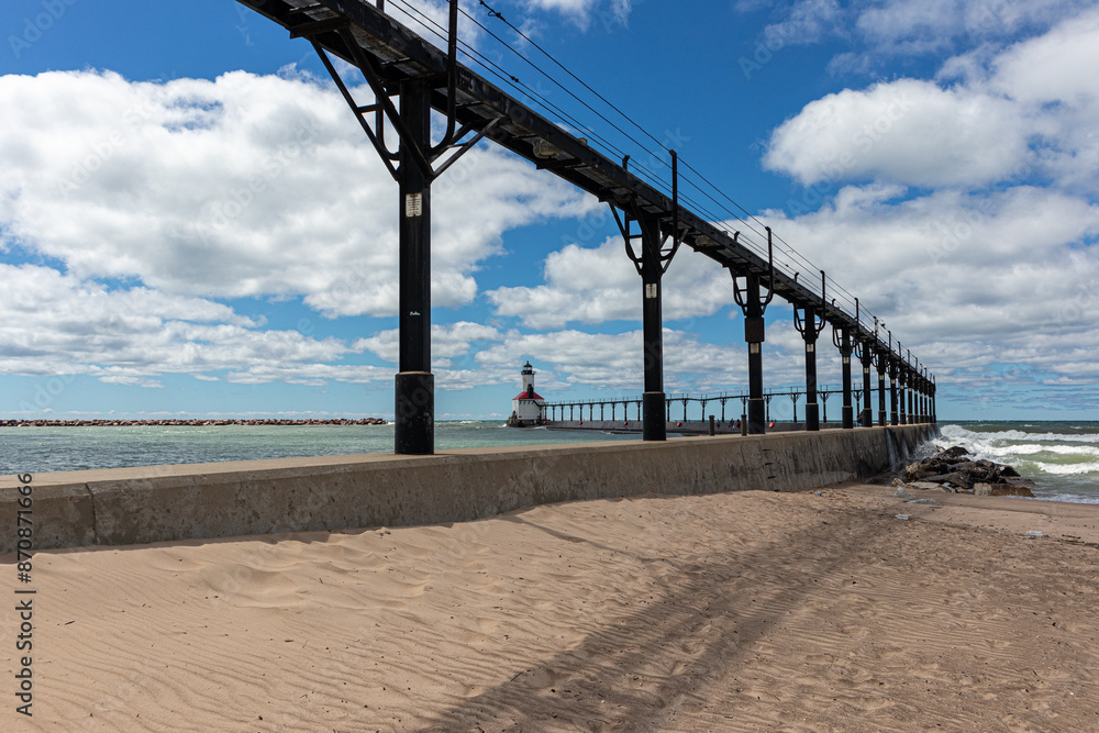 Michigan City Lighthouse on Lake Michigan in Indiana on a summer day Michigan City Lighthouse on Lake Michigan in Indiana on a summer day