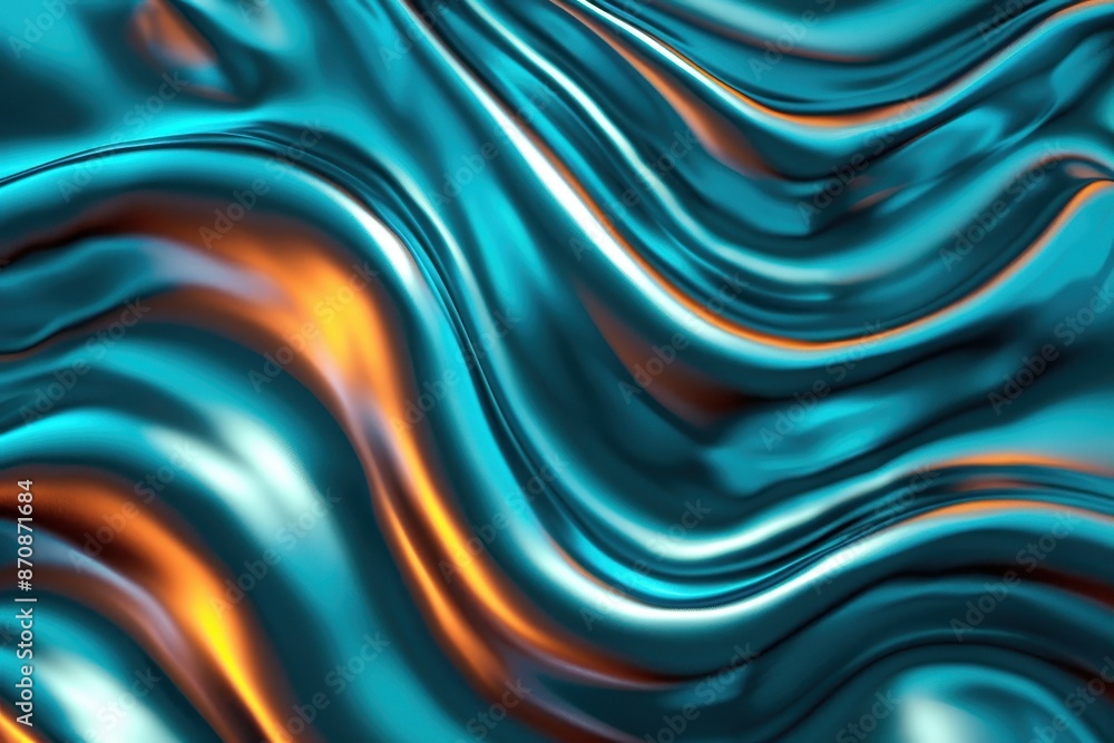 Abstract metallic waves with a blend of blue and orange hues, creating a mesmerizing and fluid texture. Abstract metallic waves with a blend of blue and orange hues, creating a mesmerizing and fluid texture.