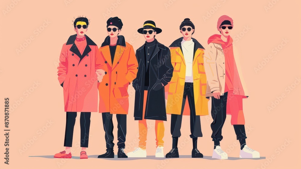 Fototapeta premium Five Stylish Men in Coats