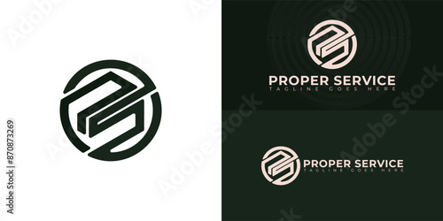 Abstract initial circle letters PS or SP logo in green color isolated on multiple background colors. The logo is suitable for construction business logo vector design illustration inspiration template