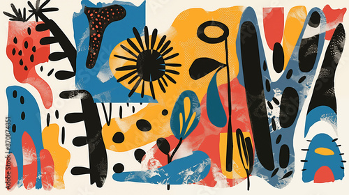 hand-painted abstract print with a painting of a sunflower and a painting of a flower