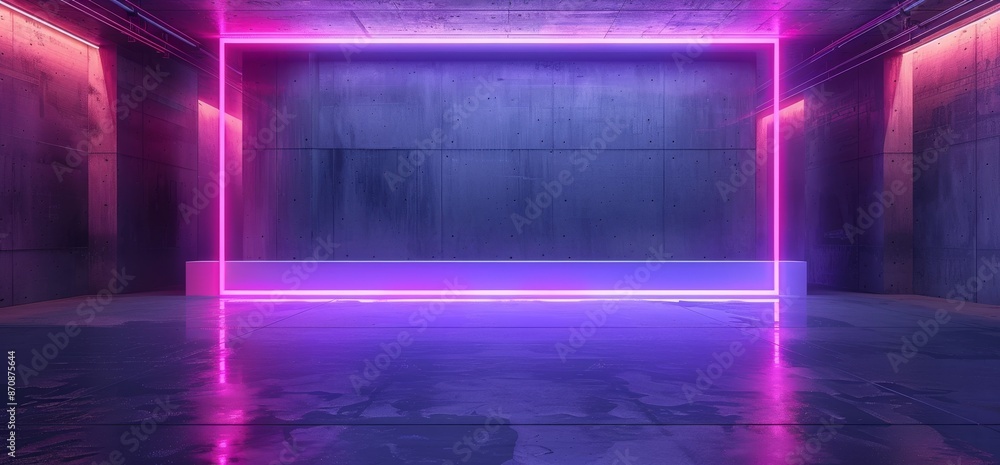 An alien dance club scene with sci fi arrows, futuristic neon lights, and dark grunge concrete reflections against a dark background. An alien dance club scene with sci fi arrows, futuristic neon lights, and dark grunge concrete reflections against a dark background.