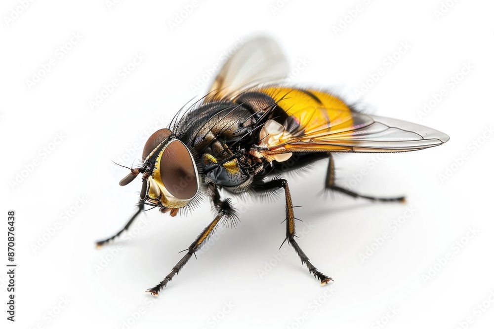 A close-up shot of a fly resting on a white surface A close-up shot of a fly resting on a white surface