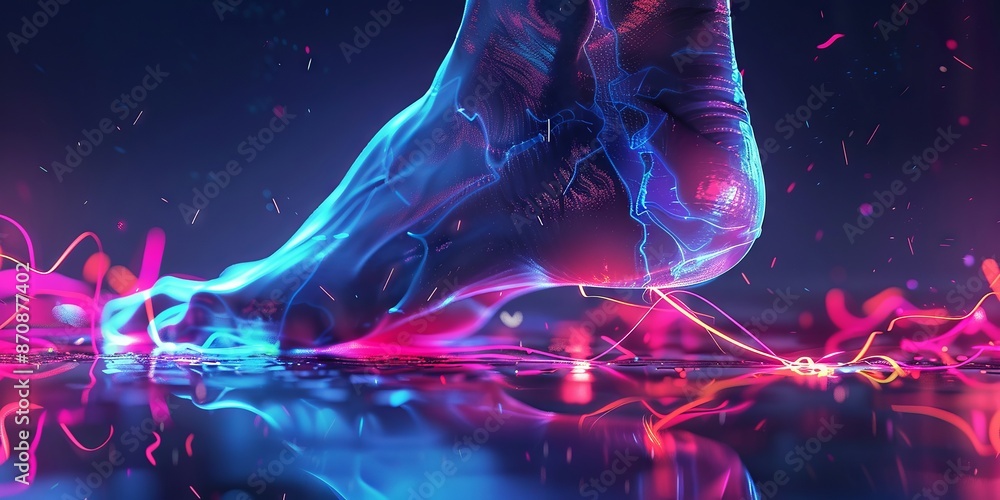 Futuristic Neon Footprint: A Step into the Digital Future with Electrifying Colors and Reflections Futuristic Neon Footprint: A Step into the Digital Future with Electrifying Colors and Reflections
