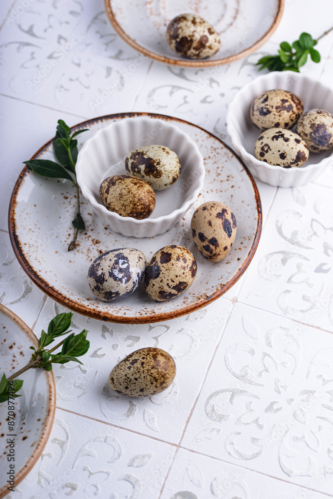 Bowl with quail eggs on light background Bowl with quail eggs on light background