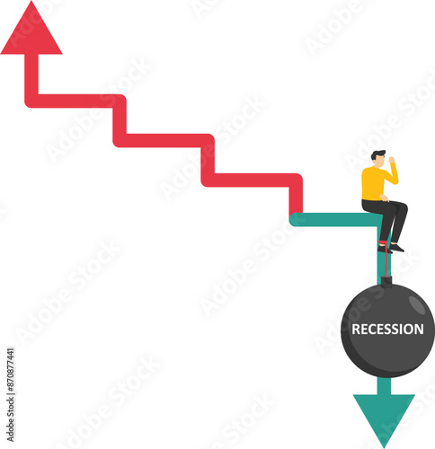 Economic recession ,Businessman stress on down arrow with big chain Dramatic, Widespread, Stock Market Crash Definition Illustration

