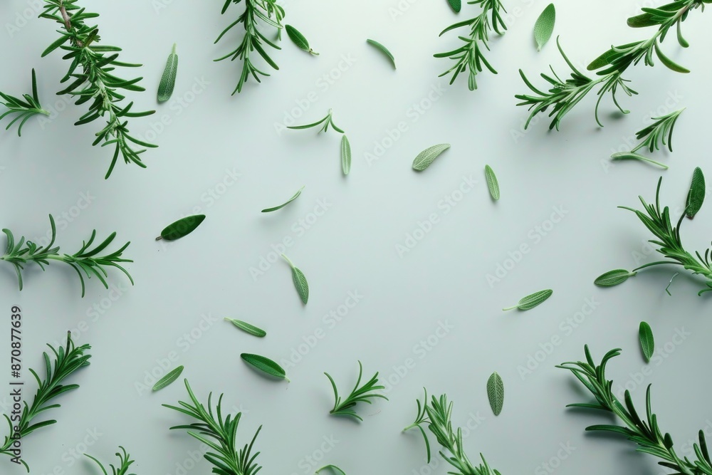 A bunch of green leaves on a white surface A bunch of green leaves on a white surface