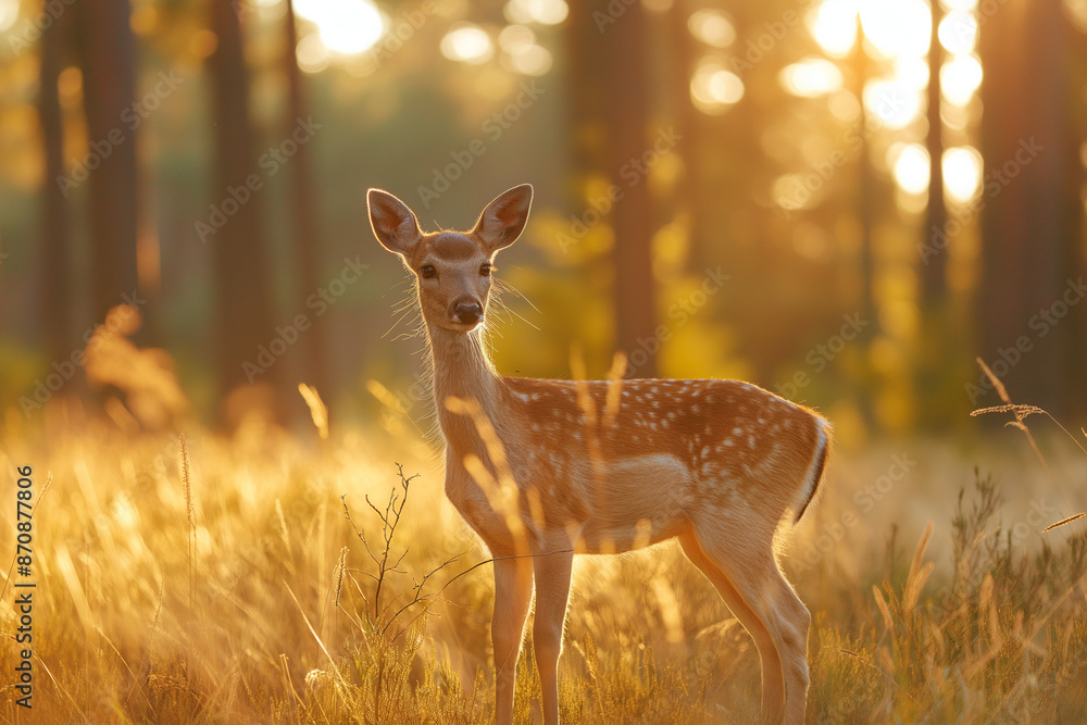 Roe deer buck on summer meadow at sunset Roe deer buck on summer meadow at sunset