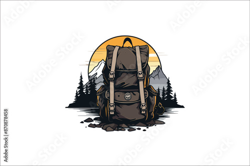 Backpack vector . Hiking Camping and climbing Backpack illustration. traveling Backpack. 