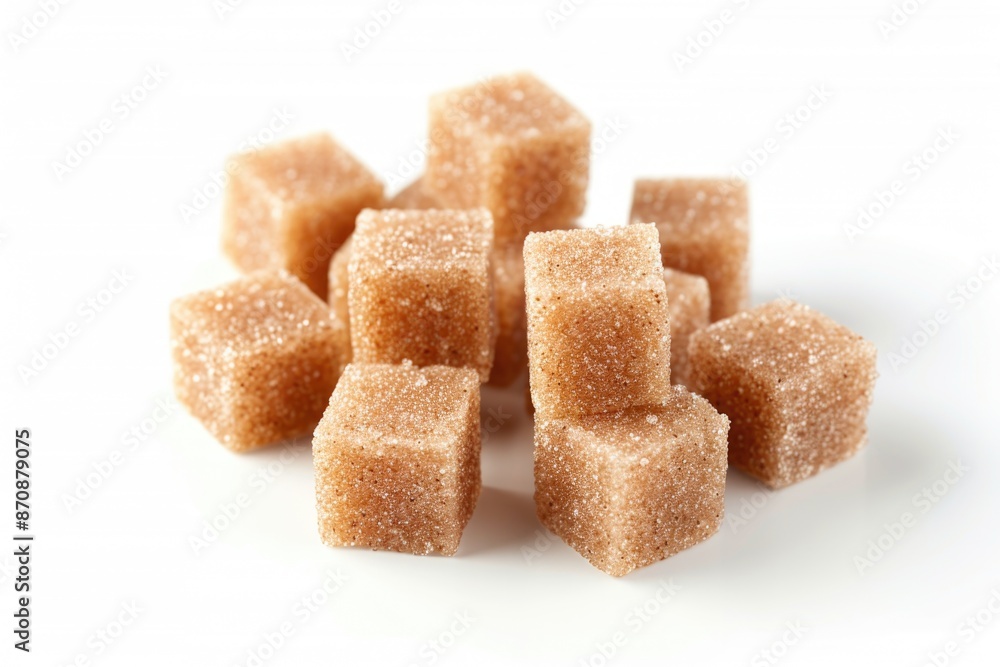 A close-up shot of a pile of sugar cubes on a white background A close-up shot of a pile of sugar cubes on a white background
