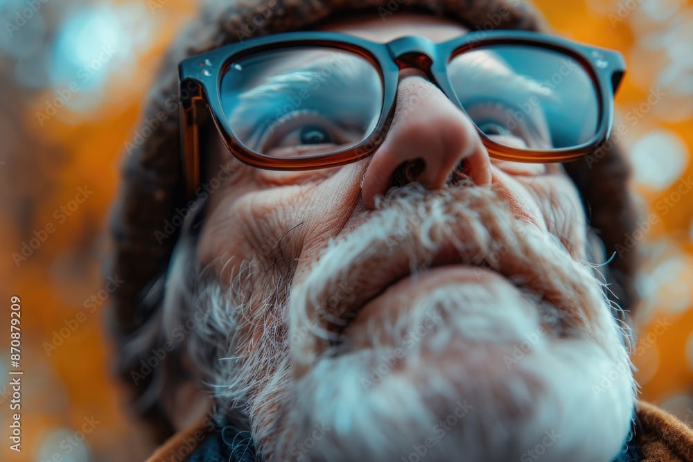 Obraz premium A close-up shot of someone wearing glasses and a hat, great for using in identity or portrait illustrations