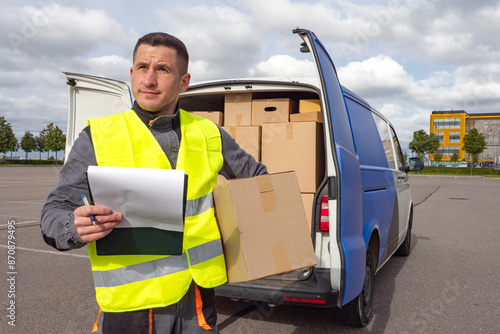 Delivery man at work. Couri...
