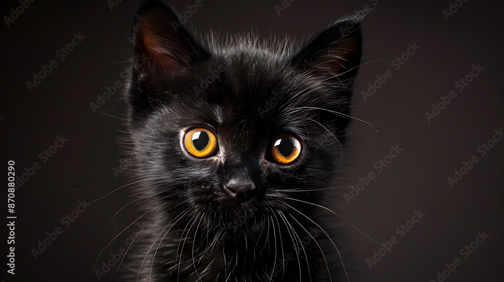 Playful Midnight Cat Cute black kitten with striking yellow eyes against dark background Dark Elegance Kitten Playful Midnight Cat Cute black kitten with striking yellow eyes against dark background Dark Elegance Kitten