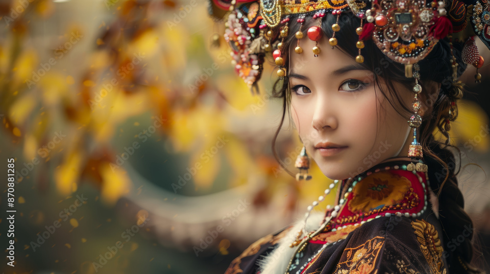 A picture of a girl dressed in a traditional costume. A picture of a girl dressed in a traditional costume.
