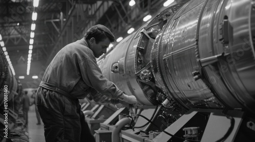 Engineers at a private space exploration company, working on rockets and spacecraft, symbolizing America's ambition in the new frontier of space. photo