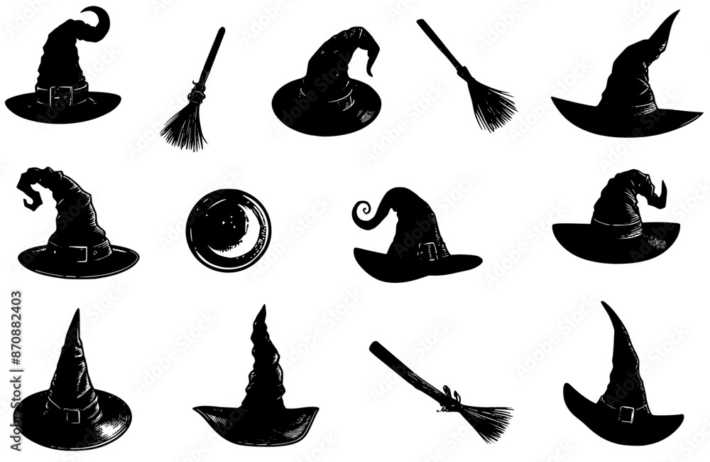 set of silhouettes of a Halloween set of silhouettes of a Halloween