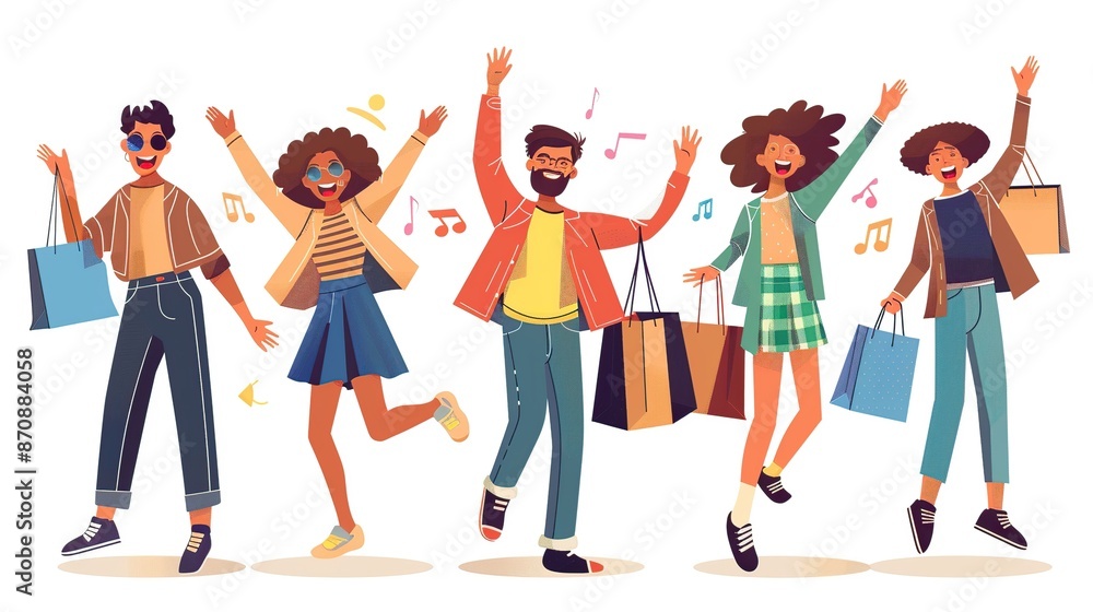 Fototapeta premium Excited Shoppers with Shopping Bags and Black Friday Discounts
