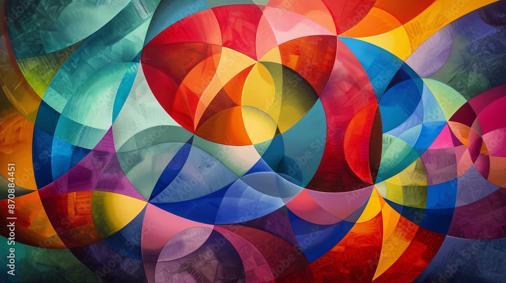 Obraz premium Abstract art uses geometric shapes and colors to create patterns and designs.