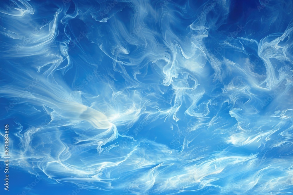 Obraz premium A clear blue sky with significant white smoke coverage, ideal for environmental or industrial-related uses