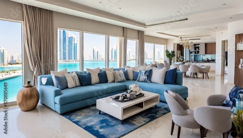 Dubai, United Arab Emirates 03/05/2020 : Living area in an apartment in Blue waters Island , Dubai
