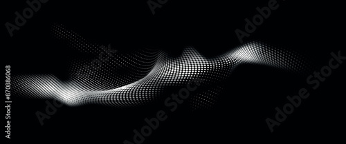 Black white dot wave technology texture background. Abstract digital big data concept