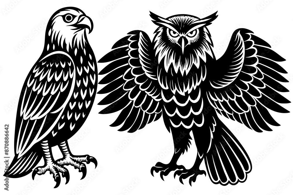 Fototapeta premium eagle owl silhouette vector illustration 