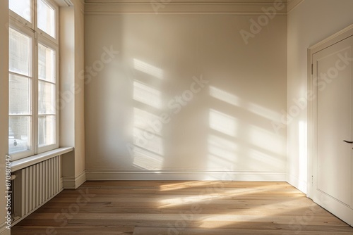 Empty room with window and wooden floor. Mock up © Enrique