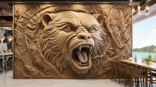 Fototapeta Naklejka Na Ścianę i Meble -  Exquisite 3d bear relief wallpaper   a stunning mural wall art choice for elegant interiors