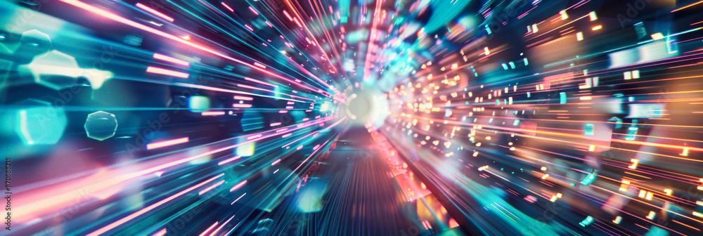 Fototapeta premium Dynamic multicolored light trails throughout frame