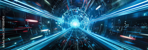 Bright central light in a high-tech data tunnel