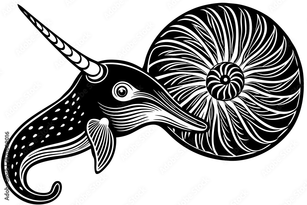 narwhal nautilus silhouette vector illustration narwhal nautilus silhouette vector illustration