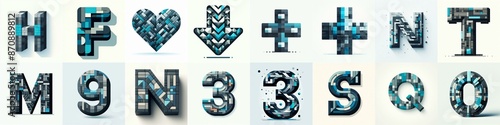 Dark gray and blue color geometric tiling Lettering Typeface. AI generated illustration photo