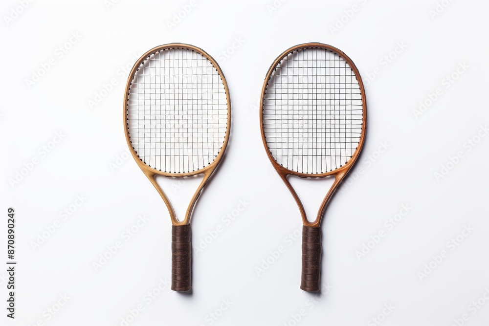 Isolated tennis rackets on white background for sports enthusiasts and collectors Isolated tennis rackets on white background for sports enthusiasts and collectors