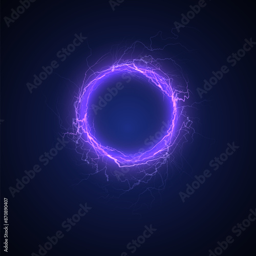 Magic 3D purple ring with lightning effect on isolated background.