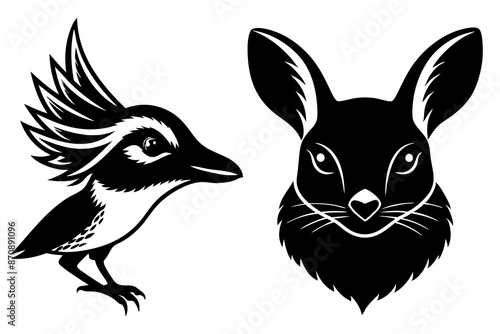 superb fairywren swamp wallaby silhouette vector illustration 