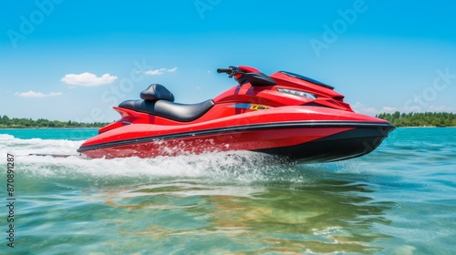 Jet ski rider enjoying an adrenaline filled moment on a powerful wave in action on the water