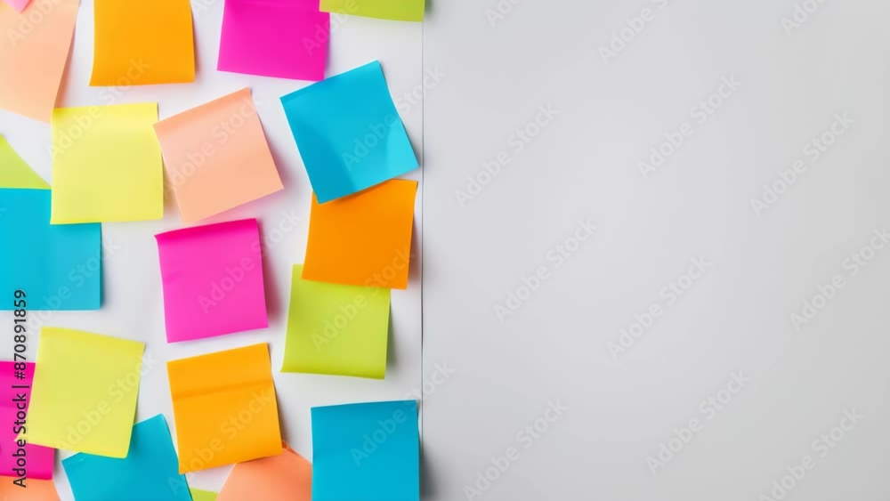 Colorful sticky notes arranged randomly on a white background. Bright office supplies for reminders and organization. Concept of productivity and planning
Colorful sticky notes arranged randomly on a white background. Bright office supplies for reminders and organization. Concept of productivity and planning